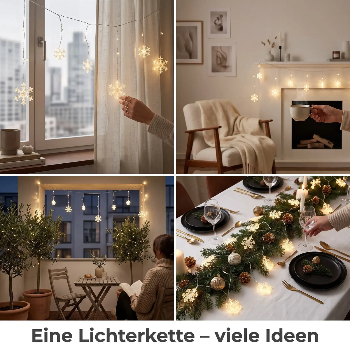 Lichterkette Lichtervorhang Schneeflocke LED Batterie Timer 210 cm Innen - außen - Lichterkette LED