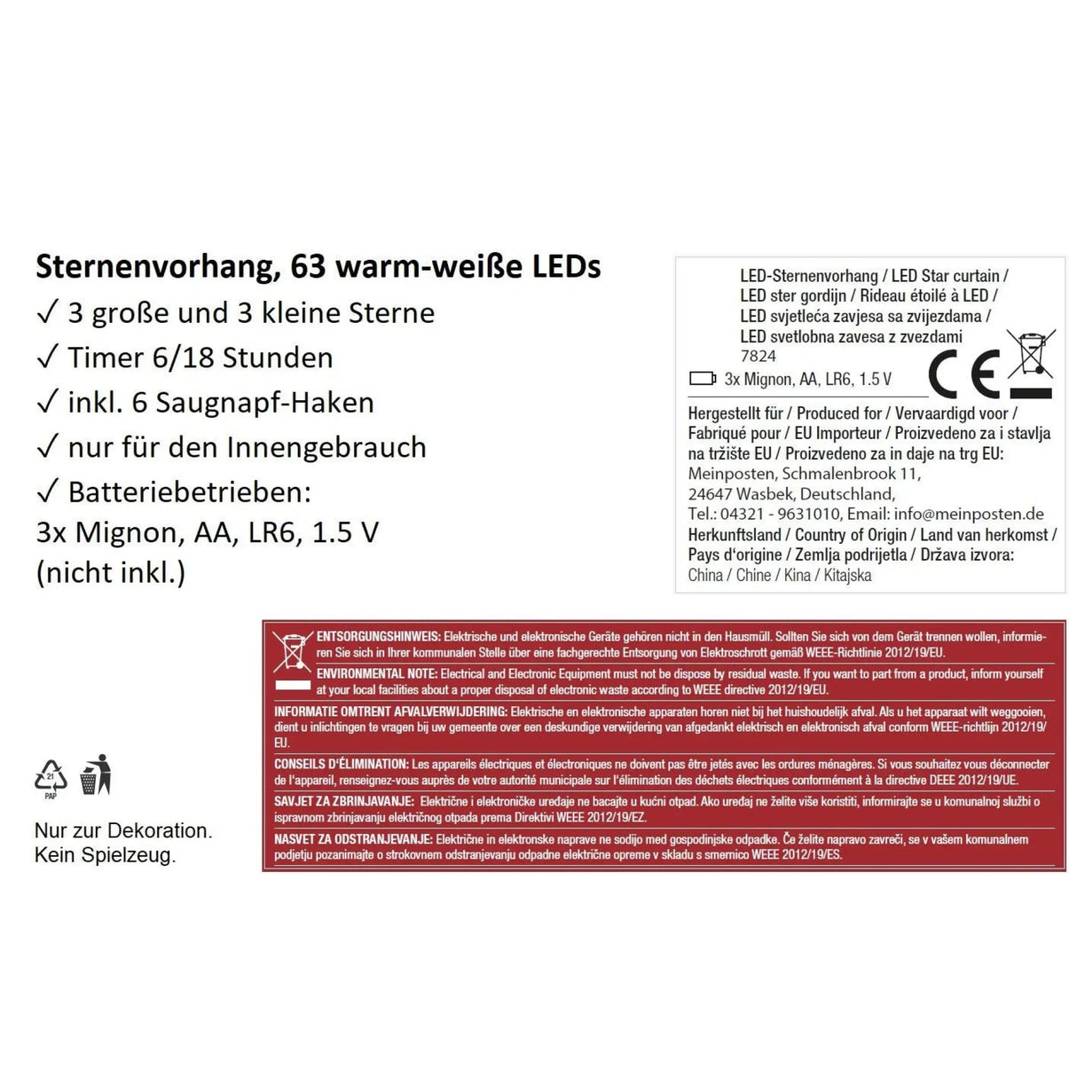 Lichterkette Sternenvorhang LED warmweiß Lichtervorhang 100x80cm Batterie Timer - Lichterkette LED