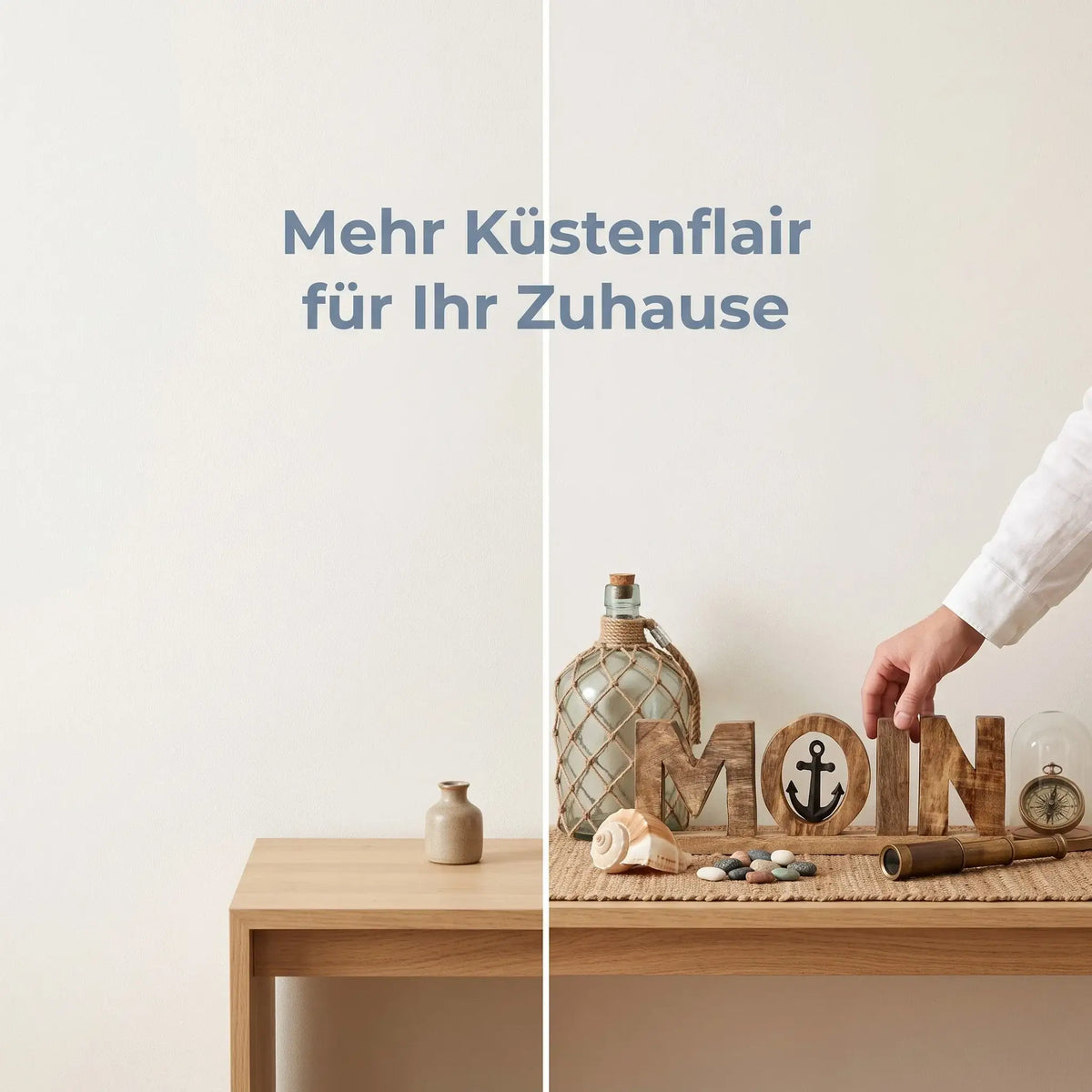 Moin Schriftzug 50 cm aus Mangoholz mit Anker – maritime Deko - Aufsteller