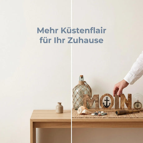 Moin Schriftzug 50 cm aus Mangoholz mit Anker – maritime Deko - Aufsteller
