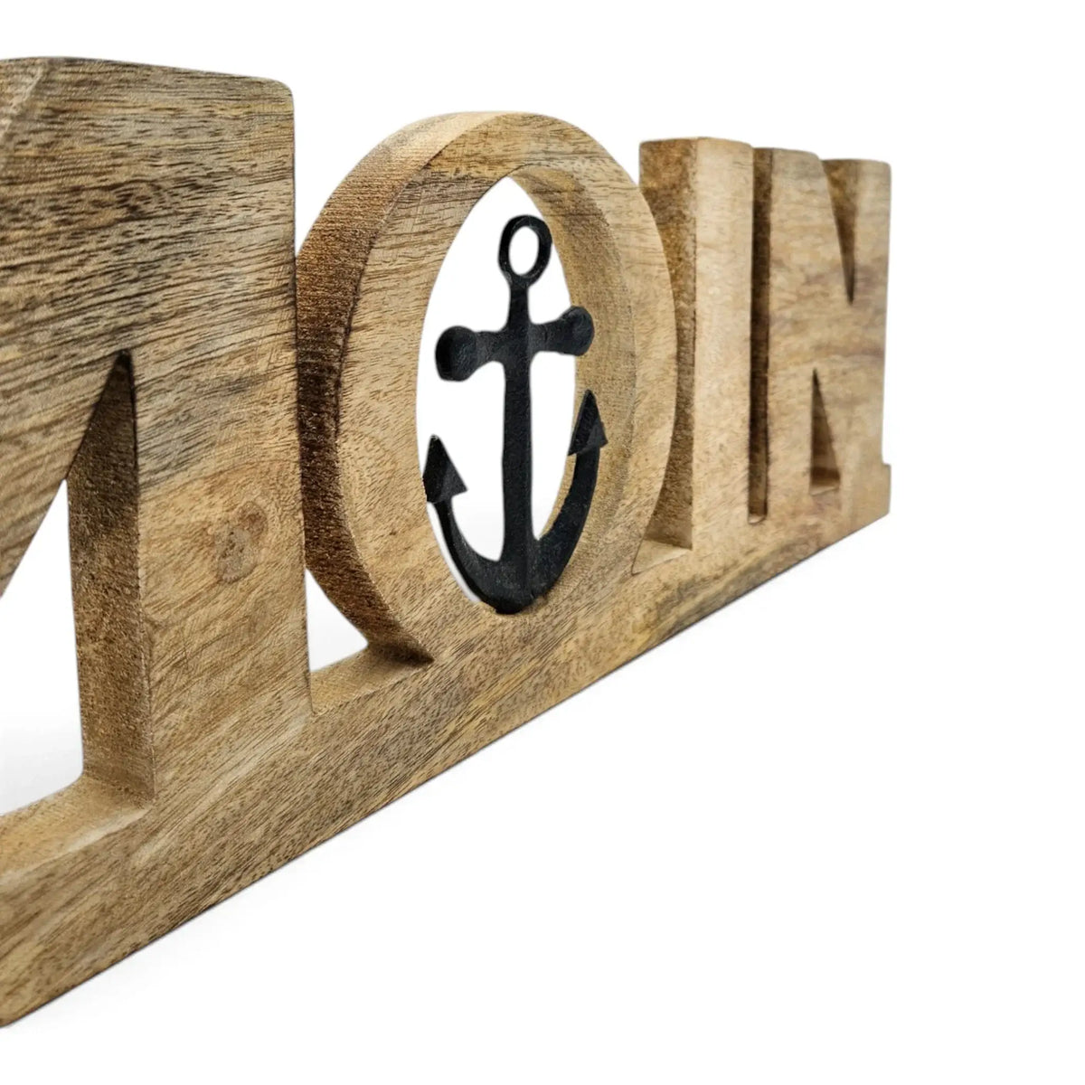 Moin Schriftzug 50 cm aus Mangoholz mit Anker – maritime Deko - Aufsteller