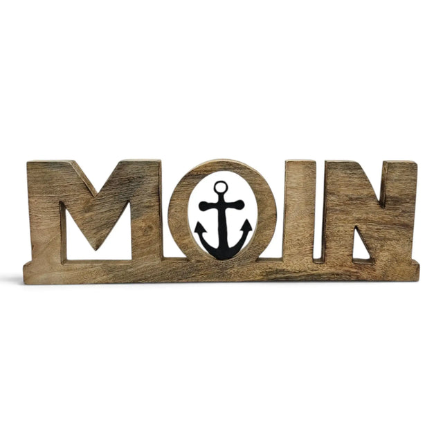 Moin Schriftzug 50 cm aus Mangoholz mit Anker – maritime Deko - Aufsteller
