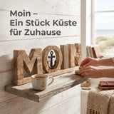 Moin Schriftzug 50 cm aus Mangoholz mit Anker – maritime Deko - Aufsteller
