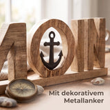Moin Schriftzug 50 cm aus Mangoholz mit Anker – maritime Deko - Aufsteller