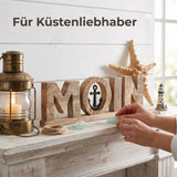 Moin Schriftzug 50 cm aus Mangoholz mit Anker – maritime Deko - Aufsteller