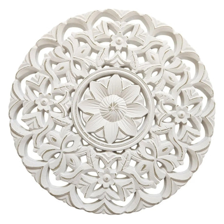 Ornament Holzbild Wandornament Holz shabby weiß Landhaus Dekoration Mandala Deko - Lilly (Ø 40 cm) - Wandornament