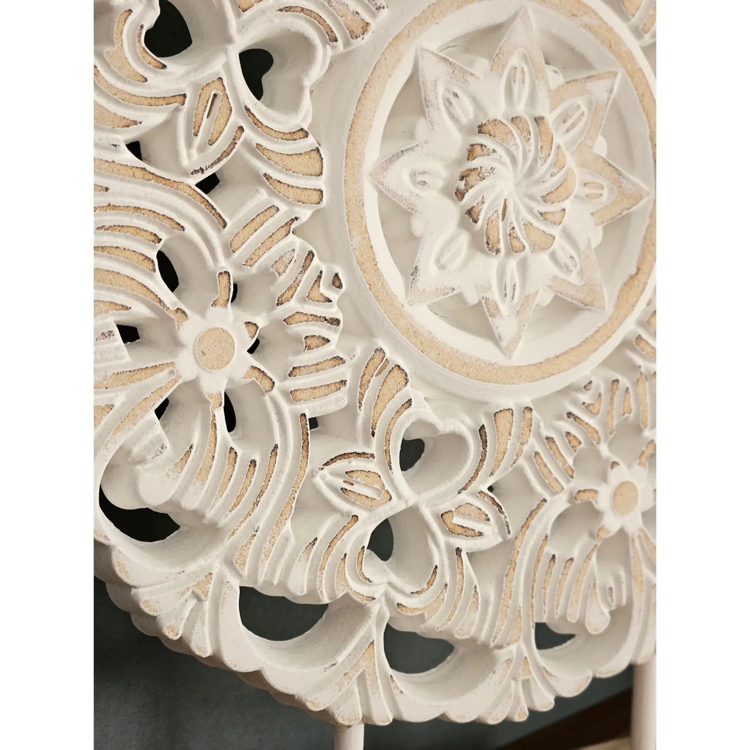 Ornament mit Sockel Aufsteller Holzbild Schabby Vintage Blumenmuster Rund Ø 23cm - Holz Ornament