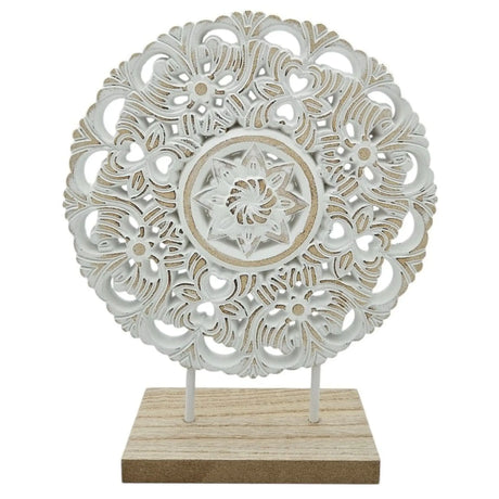 Ornament mit Sockel Aufsteller Holzbild Schabby Vintage Blumenmuster Rund Ø 23cm - Holz Ornament