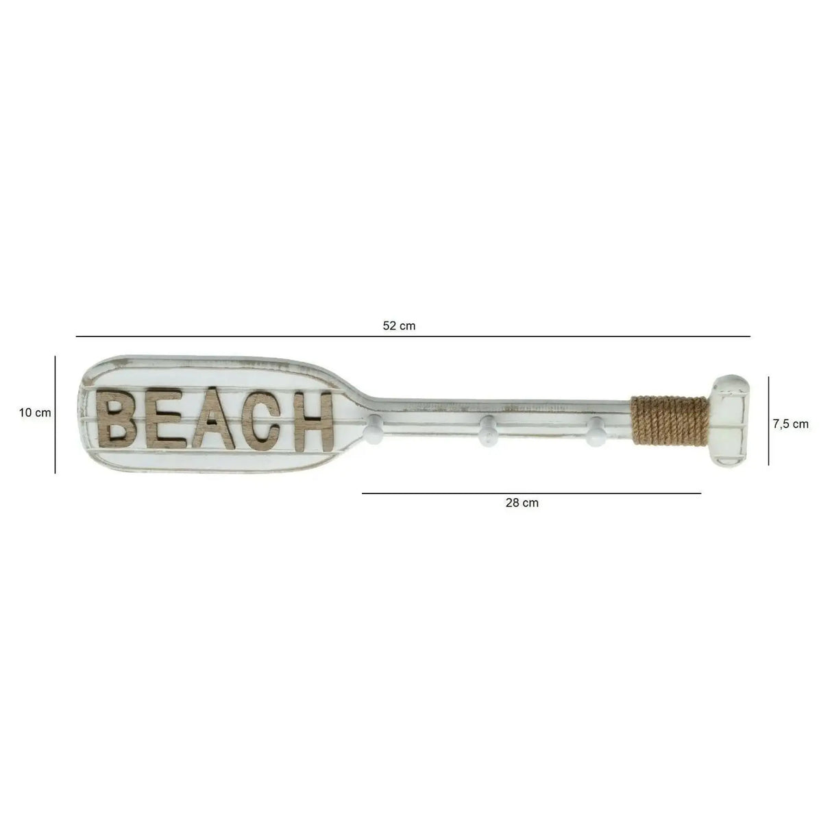Paddel Hakenleiste 3 Haken weiß Holz Garderobe Dekopaddel Holzpaddel 52 cm BEACH - Deko Paddel