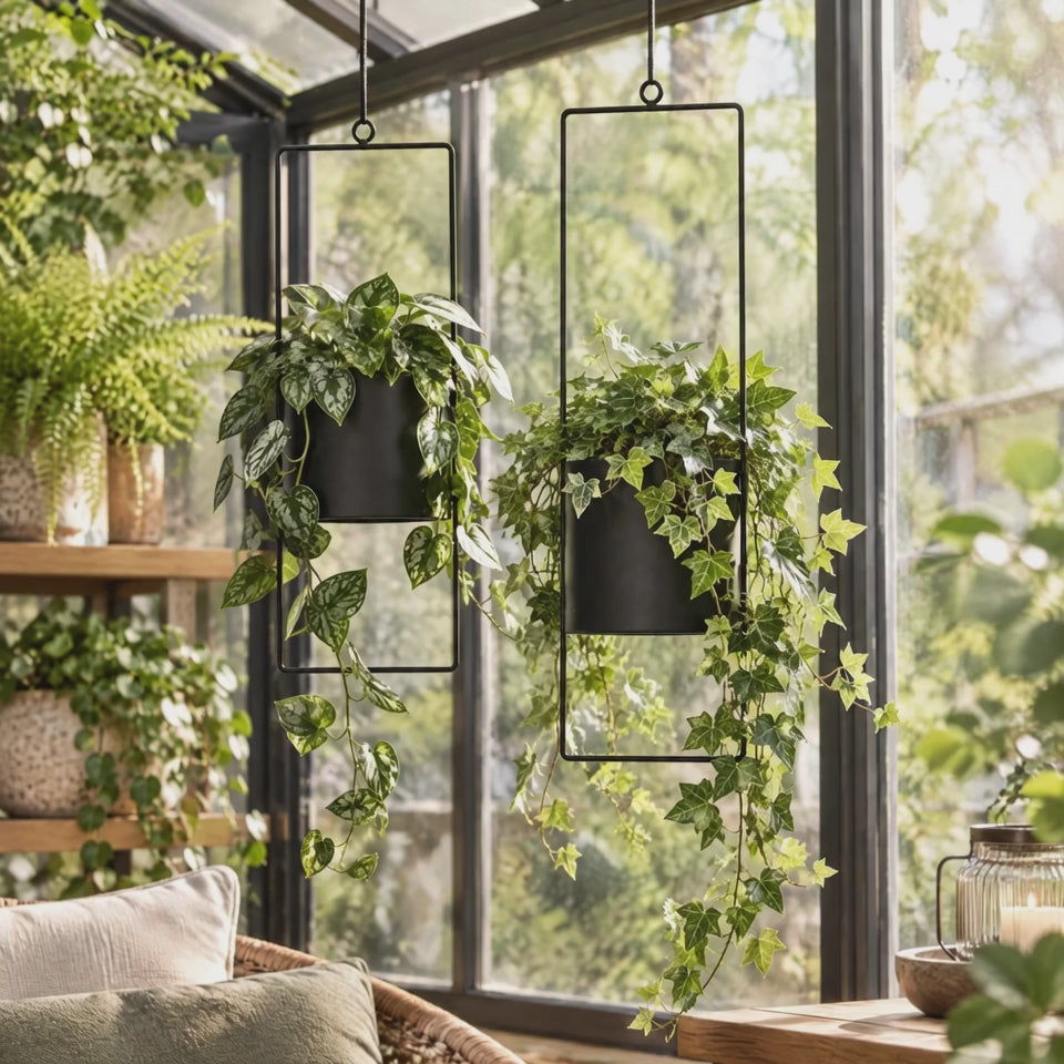 Hängetopf Blumentopf Metall schwarz indoor outdoor Balkon Fenster Blumenampel 2er set