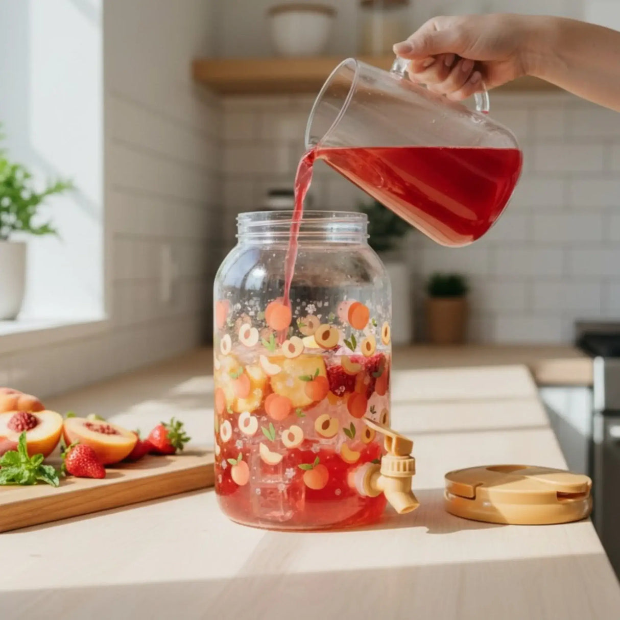 Saftspender Getränkespender mit Zapfhahn 3,75 Liter Kunststoff Wasserspender Pfirsich - Getränkespender