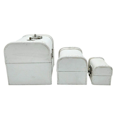 Schatzkiste Holzkiste mit Deckel Kiste weiß braun kleine Schatztruhe 3er Set - Holzkiste mit Deckel