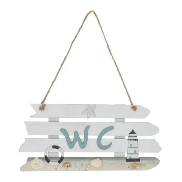 Schild Maritim WC weiß Muscheln Hängeschild Leuchtturm Bad Deko Holzschild - Holzschild