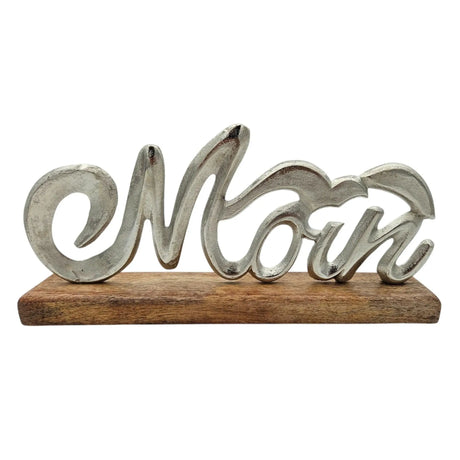 Schriftzug Moin Möwe Dekoschriftzug Mangoholz Schild Aluminium Holz Silber 33 cm - Schriftzug