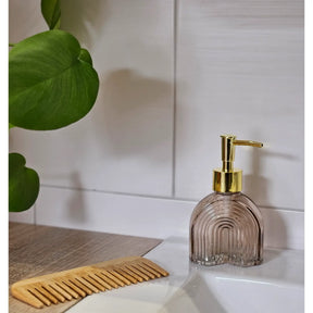 Seifenspender Retro braun beige gold Glas Pumpkopf Flüssigseifenspender 19 cm - Beige / Klein - Seifenspender