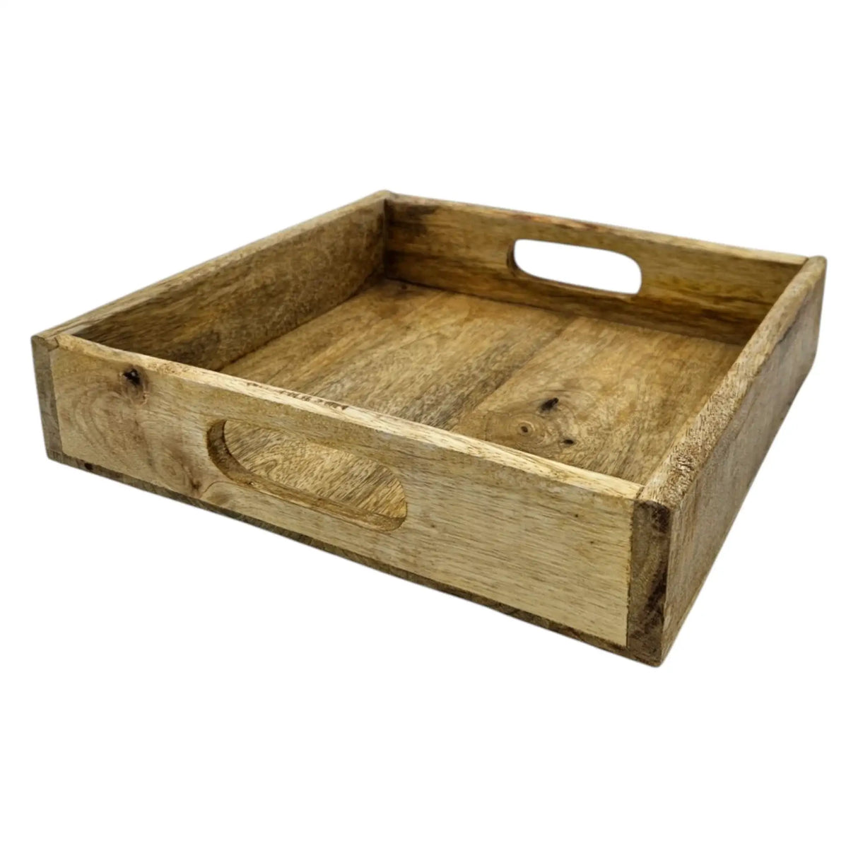 Serviertablett Dekotablett Mangoholz braun Natur Massiv Griff Schale eckig Holz - Klein 24x24 cm - Dekotablett