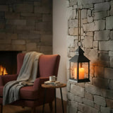 Lantern LED with timer battery-operated flickering light lantern black decoration