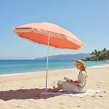 Sonnenschirm mit Fransen 155 cm Mediterran Koralle neigbar UV Schutz 30+ Tragetasche - Sonnenschirm