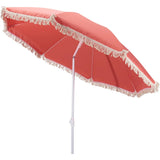 Sonnenschirm mit Fransen 155 cm Mediterran Koralle neigbar UV Schutz 30+ Tragetasche - Sonnenschirm