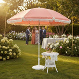 Sonnenschirm mit Fransen 155 cm Mediterran Koralle neigbar UV Schutz 30+ Tragetasche - Sonnenschirm