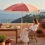 Sonnenschirm mit Fransen 155 cm Mediterran Koralle neigbar UV Schutz 30+ Tragetasche - Sonnenschirm