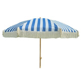 Sonnenschirm Strandschirm Schirm gestreift mit Fransen maritim UV Schutz Ø 180cm - Blau-Weiß - Sonnenschirm