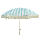 Sonnenschirm Strandschirm Schirm gestreift mit Fransen maritim UV Schutz Ø 180cm - Türkis-Weiß - Sonnenschirm