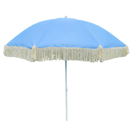 Sonnenschirm Strandschirm Schirm UV Schutz mit Fransen Tasche knickbar Ø 150 cm - Blau - Sonnenschirm