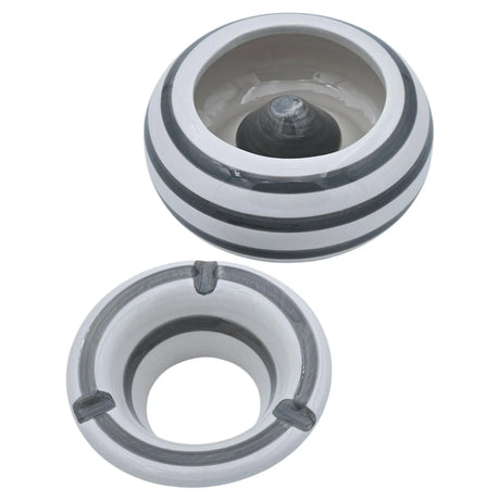 Sturmaschenbecher Mykonos M / XXL 23 cm Maritim grau weiß Aschenbecher gestreift - Aschenbecher