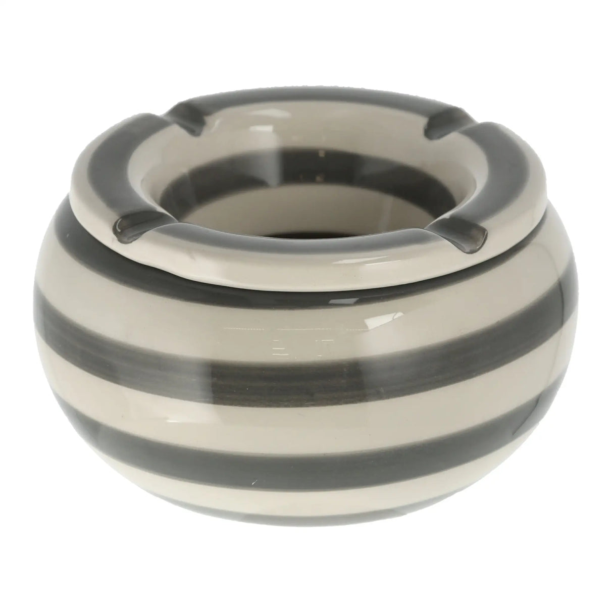 Sturmaschenbecher Mykonos M / XXL 23 cm Maritim grau weiß Aschenbecher gestreift - M 13 cm - Aschenbecher