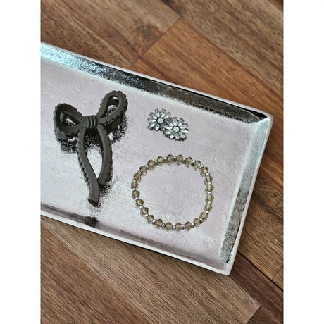 Tablett Deko Metall 44x13 cm silber Kerzentablett Dekotablett Dekoschale rechteckig - Dekotablett
