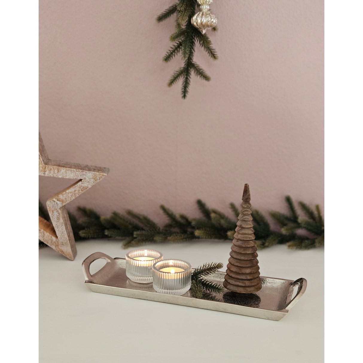 Tray decorative tray silver metal tray metal plate candle plate 30x12 cm