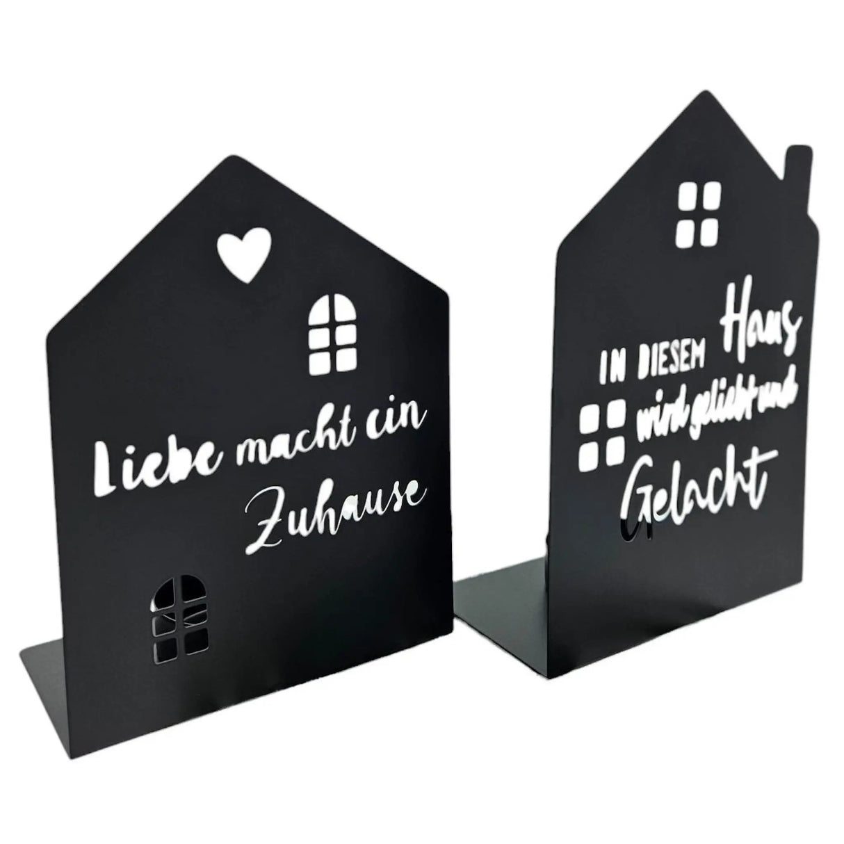 Teelichthalter Haus schwarz 2er Set Kerzenhalter Metall Zuhause Sprüche - Teelichthalter