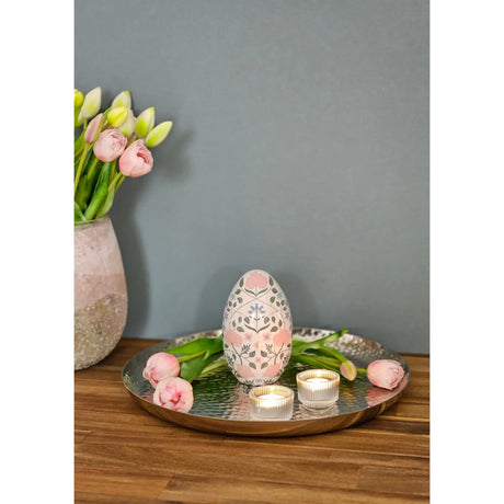 Teller silber Metallteller Deko Schale Hammerschlag Kerzenteller rund 37 cm - Dekoteller