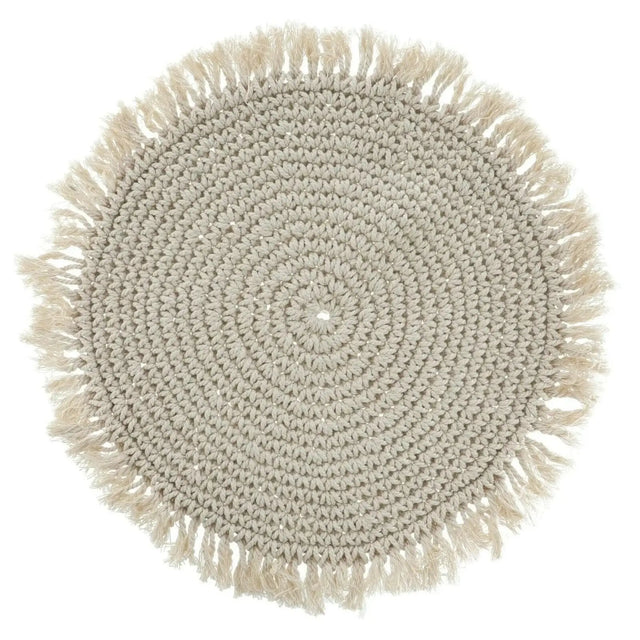 Tischset Makramee Platzset Tischdeko Untersetzer rund boho Deko creme 38 cm - Platzset