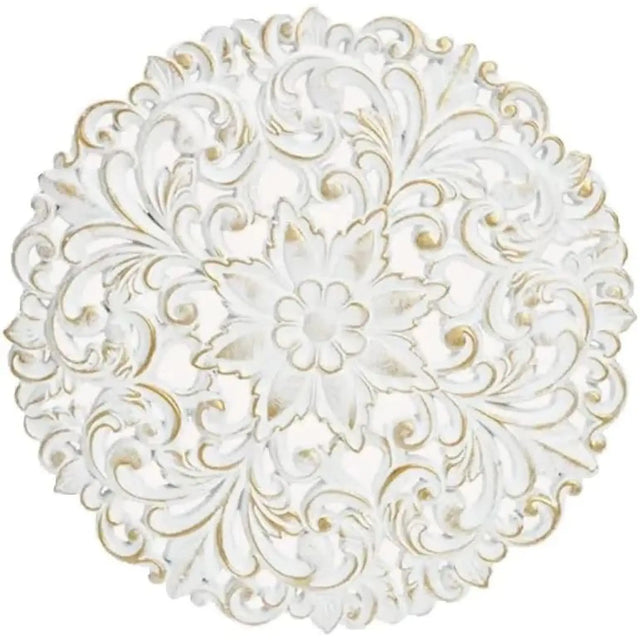 Wandbild Holzbild Ornament weiß gold 39 cm Landhaus Mandala shabby - Holzbild