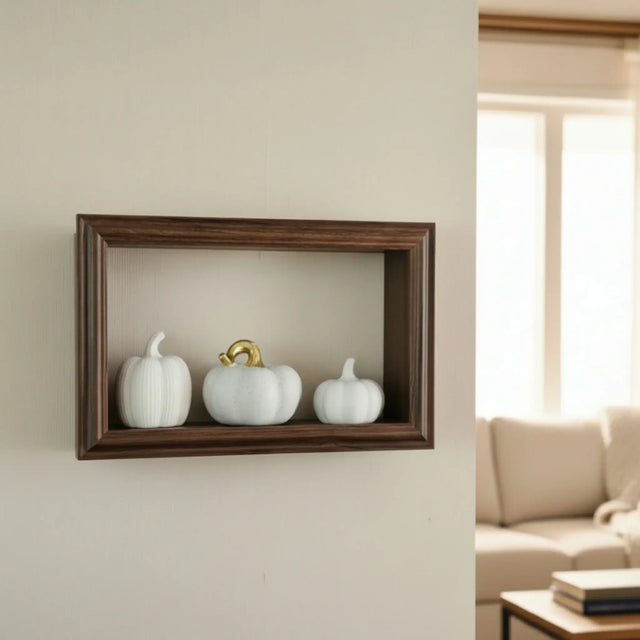 Wandregal Holzregal Dekoregal Modern mit LED 40x25 cm braun Bilderrahmen - Wandregal