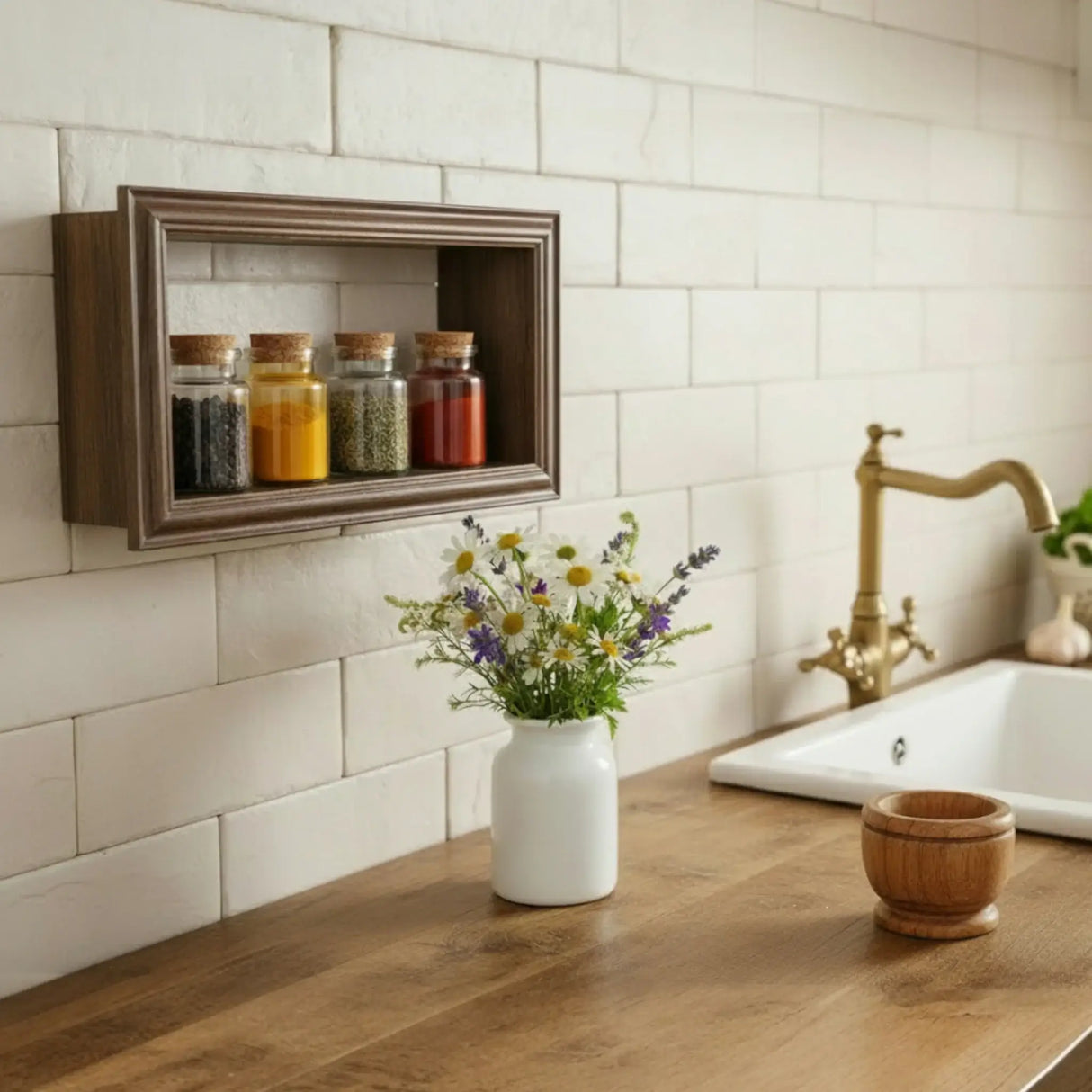 Wandregal Holzregal Dekoregal Modern mit LED 40x25 cm braun Bilderrahmen - Wandregal